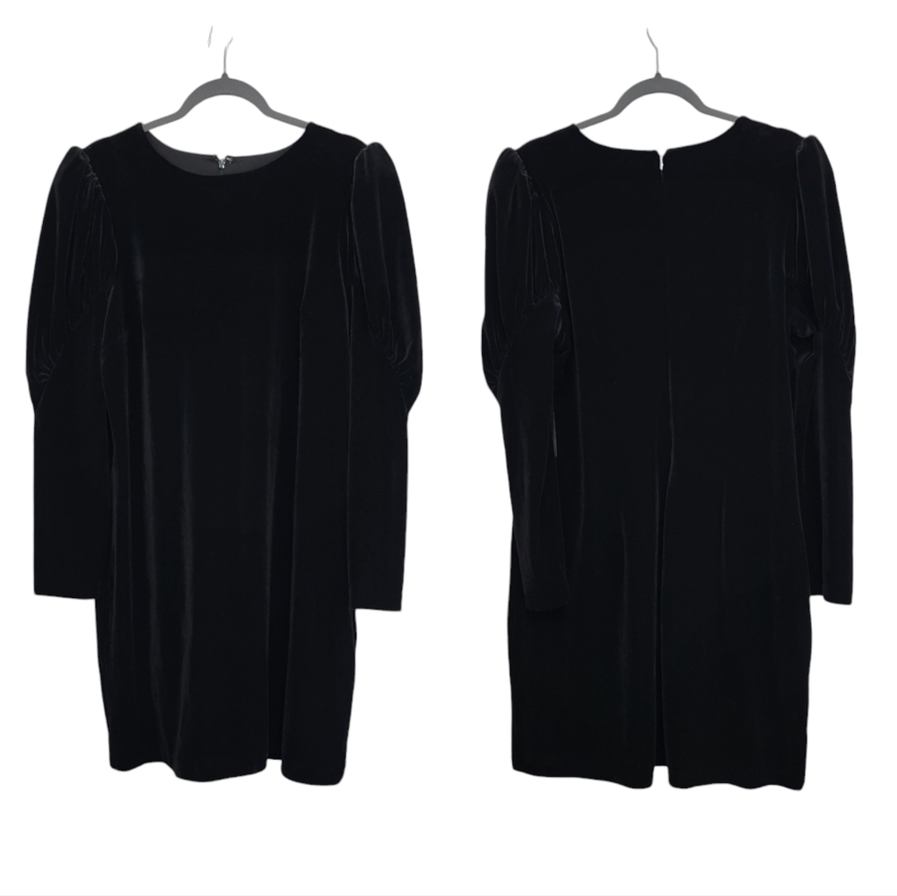 Express Black Velvet Long Sleeve Dress | Puff Sleeve